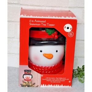 Animated Blow Mold Light Up Snow Man Head Christmas Tree Topper LED 8"‎ NEW